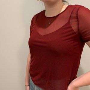 Maroon Mesh Top
